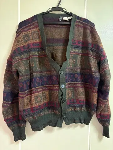 구제 유로 빈티지 총 패턴 니트 가디건 이탈리아제 울 L