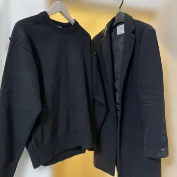 r-emer 블랙 니트 스웨터와 BROWNY 코트 세트