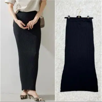 컨디션 최상 윔 가젯 니트 핏 스커트 블랙 리브 롱