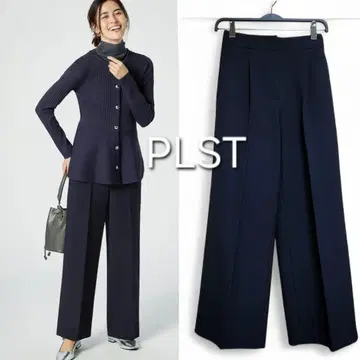 새상품급 PLST 웜 리저브 와이드 팬츠 36 네이비 속기모 띠어리