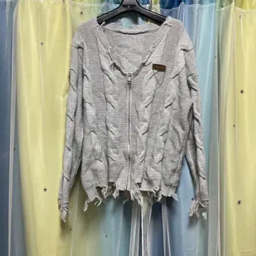 Diable baiser 집업 케이블 짜임 데미지 가디건 그레이