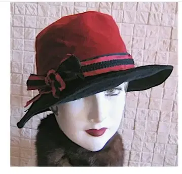 미사용 새상품 와인 레드 & 블랙 벨벳 리네 리본 포함 햇