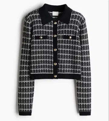 [ H&M ] 에이치앤엠 카라 부착 가디건 트위드 긴팔 블랙