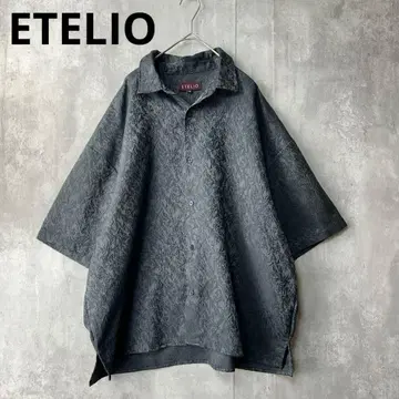 ETELIO 올 패턴 자카드 와이드 드레이프 반팔 셔츠 그레이 계열 여름