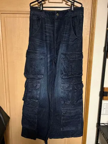 CLEL 3D 메니 포켓 데님 카고 팬츠