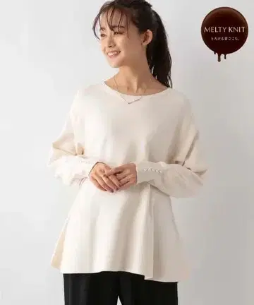 GLOBAL WORK 멜티 펄 페플럼 풀오버 아이보리 M 사이즈