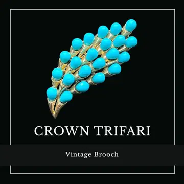 CROWN TRIFARI 터콰이즈 블루 유리 플라워 부케 브로치