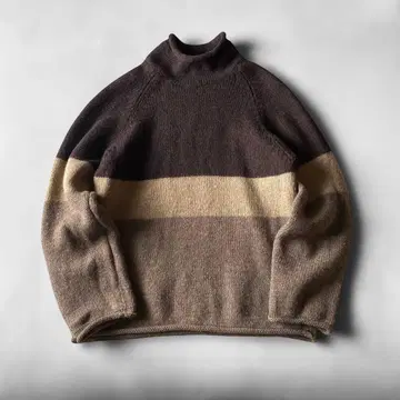 00s J.CREW 울 롤넥 니트 스웨터 XL 좋은 배색 보더