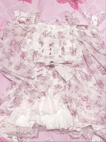 LIZLISA 로즈 리본 쉬폰 셋업 화이트