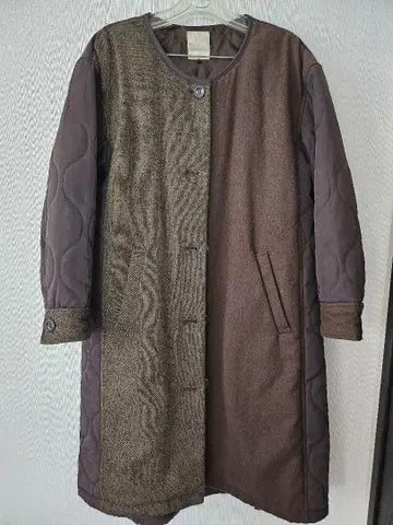 브라운 계열 트위드 퀼팅 롱 코트
