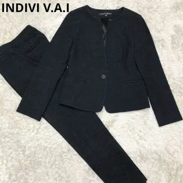 INDIVI 트위드 노카라 팬츠 수트 셋업 포멀