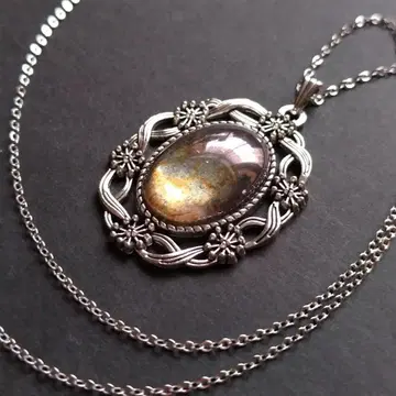 레트로*그린 스타*체코 유리 카보숑 롱 목걸이