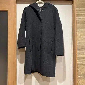 JEANASIS 후드 부착 롱 코트 다크 그레이