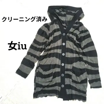 후드 부착 가디건 보더 상의 겉옷 블랙 그레이 여성용