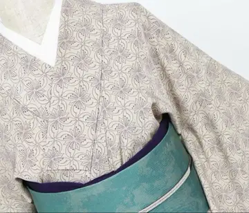 순수 실크 이중 기모노 코몬 변형 하나비시 아마색