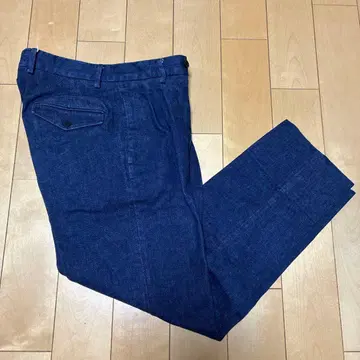 다크 블루 플리츠 데님 팬츠