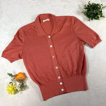 컨디션 최상 [코르디아] [40] 니트 가디건 카라 포함 핑크 반팔