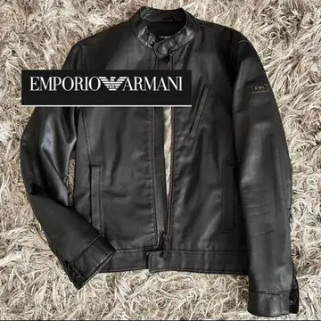 [할인] EMPORIO ARMANI 가죽 자켓 블랙 라이더