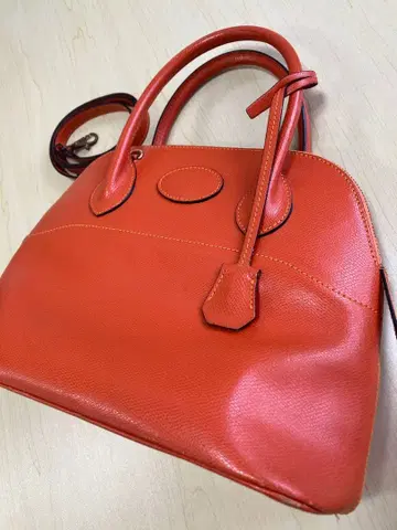 천연 가죽 오렌지 숄더백 핸드백 소가죽