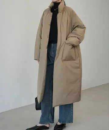 발수 가공 베이지 충전솜 다운 롱 코트
