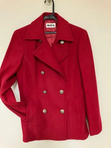 울 더블 브레스트 피 코트 빨간색 미사용품