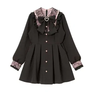 선택 가능한 기장 레이스 덧댄 요크 원피스 블랙