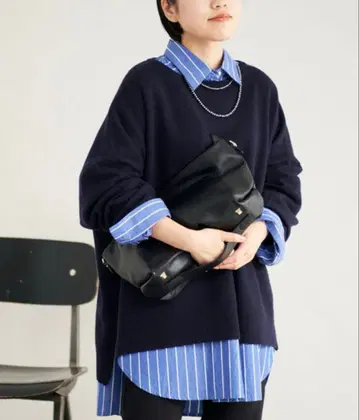 FRAMe WORK 오버 사이즈 크루넥 풀오버 네이비