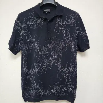 EMPORIO ARMANI 꽃무늬 자수 네이비 피케 셔츠 50