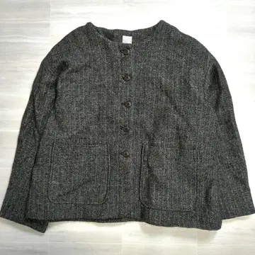 새상품급 츠하루 린넨울 노카라 자켓 헤링본 일본제