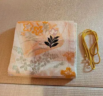 나고야 오비 허리띠 세트 앤티크 순수 실크 베이지 팽팽한 직조