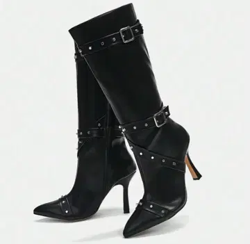 [미사용] 검은색 버클 롱부츠 38사이즈