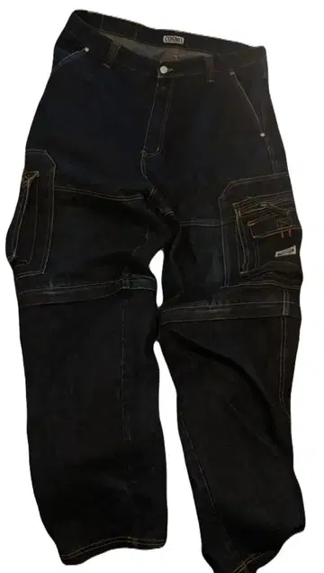 00s 90s 초와이드 배기 카고 데님 B계 기믹 다크 네이비