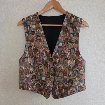 베스트 V넥 인물 패턴 올 패턴 레이어드 미국제 구제 의류 빈티지