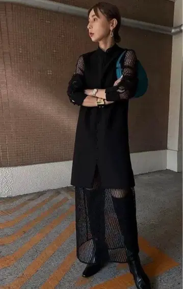 MELON SLEEVE STRAIGHT DRESS 블랙 M 이너 없음