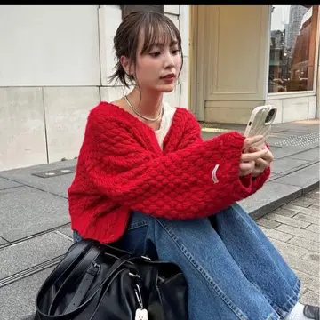 mystic 포코포코 니트 가디건 레드*새상품급