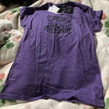 안나수이 보라색 T셔츠 고양이 프린트