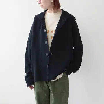 SAINT JAMES 니트 후드티 가디건 울 네이비 프랑스제