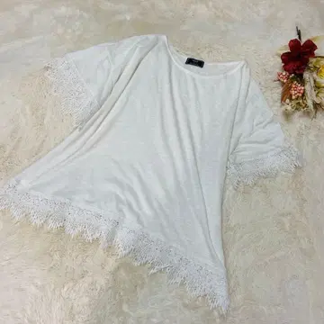 [ 퍼레이드 ] T셔츠 블라우스 걸리시 레이스 시어 얇은 원단 화이트 L