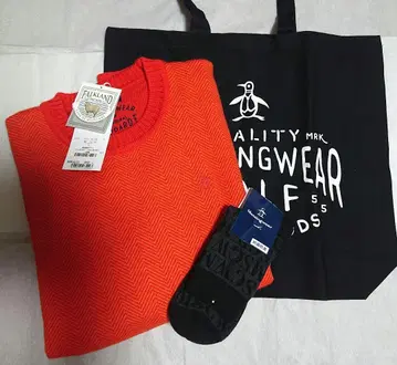 Munsingwear 오렌지 헤링본 스웨터 삭스 백