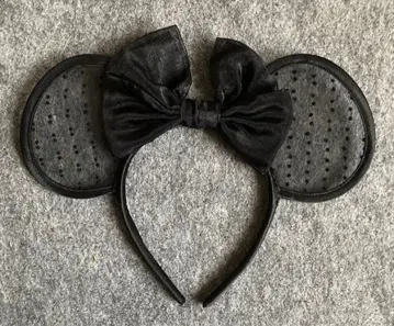 디즈니 머리띠 블랙 레이스 도트 리본 오간자