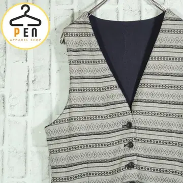 [ 멋진 코디 ] 코튼 린넨 베스트 기하학 패턴 랜덤 보더 L