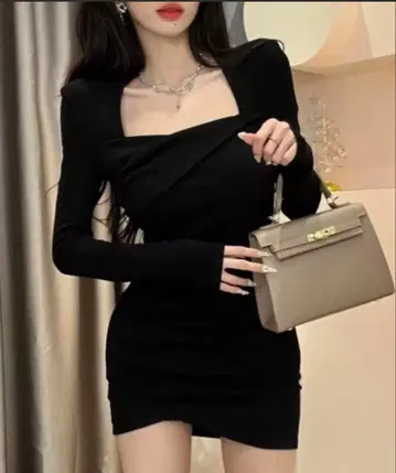 스퀘어넥 타이트 원피스 블랙 미니 원피스 긴팔 ZOZOTOWN