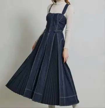 [택 포함 새상품] CASA FLINE 프론트 후크 데님 롱 원피스