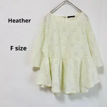 Heather 헤더 전체 레이스 티셔츠 F 화이트 7부 소매 꽃무늬 프릴