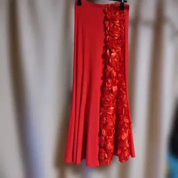 사교댄스 롱 스커트 빨간색 장미꽃