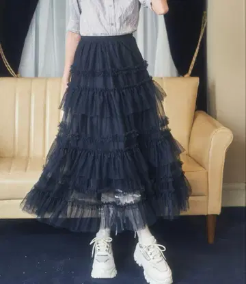 Lovilyn 티어드 샤샤 스커트 네이비 S