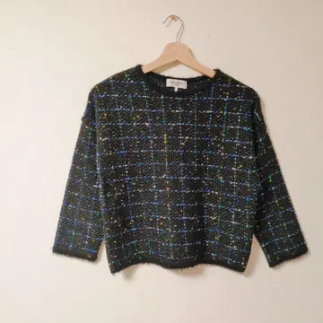 새상품급 릴리안 뷰티 컬러풀 체크 무늬 긴팔 니트 스웨터 [ S ]