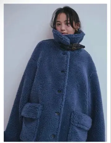 Andequal 스탠드 넥 보아 코트 블루 택 포함