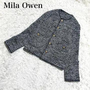 새상품급 24AW 미라 오웬 금장 버튼 노카라 트위드 자켓