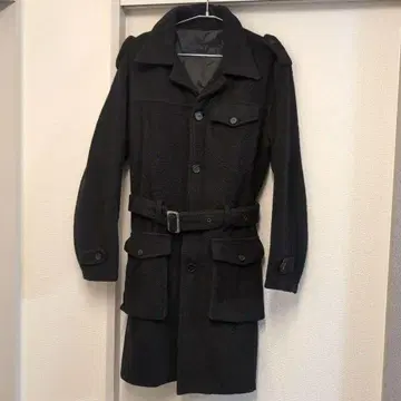 울 트렌치코트 블랙 남성용 L 사이즈